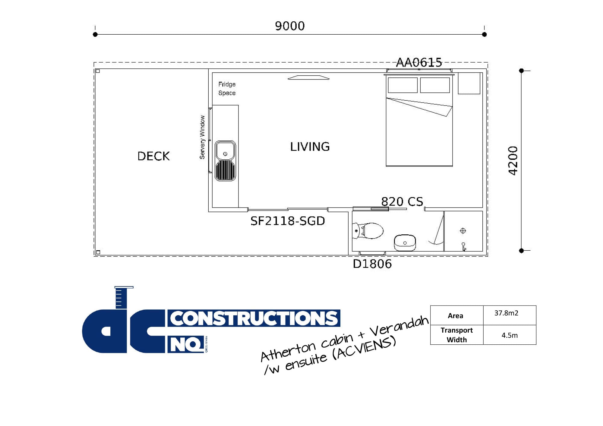 Atherton Cabin with Deck and Ensuite Floor Plan Image