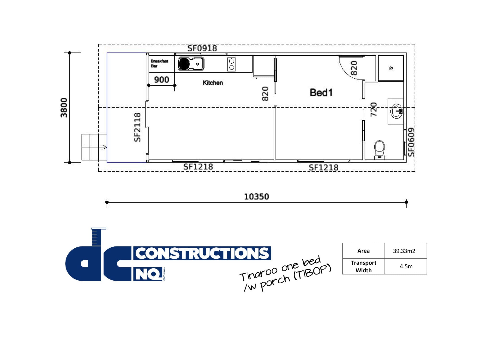 Tinaroo Cabin 1 Bed with Porch Floor Plan Image