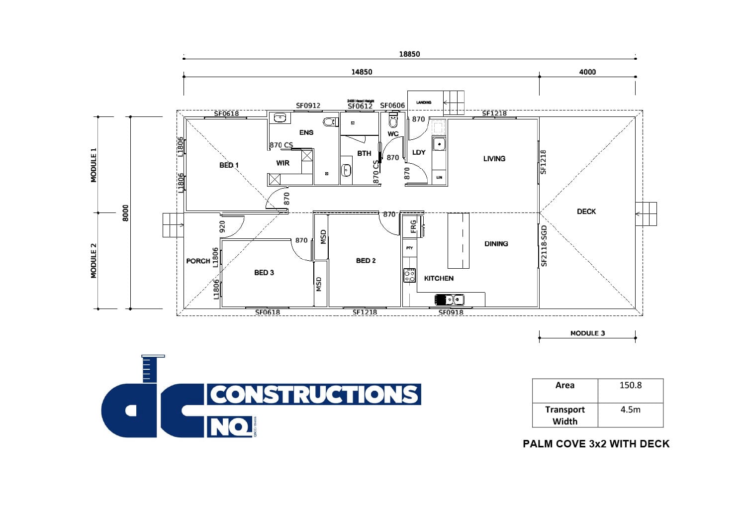 Floor plan flyer Palm Cover 3x2 with Deck
