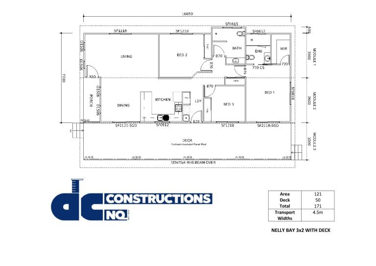 Floor plan flyer Nelly Bay 3x2 with Deck