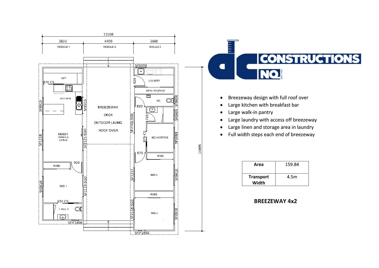 Floor plan flyer Breezeway 4x2