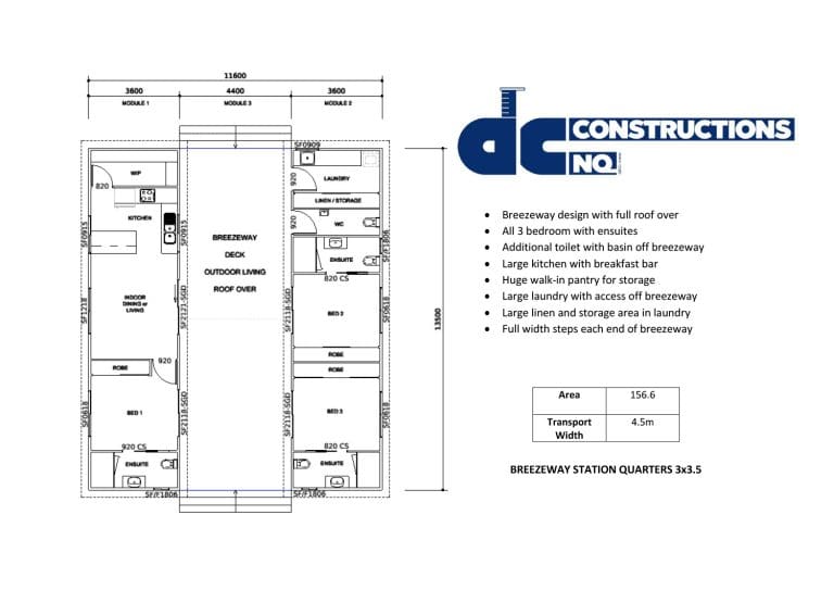 Floor plan flyer Breezeway Station Quarters 3x3.5