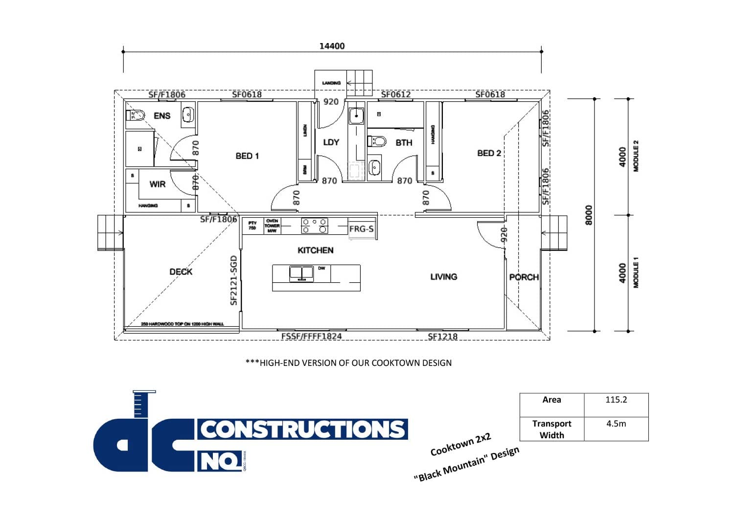 Cooktown 2x2 “Black Mountain” Design Floor Plan