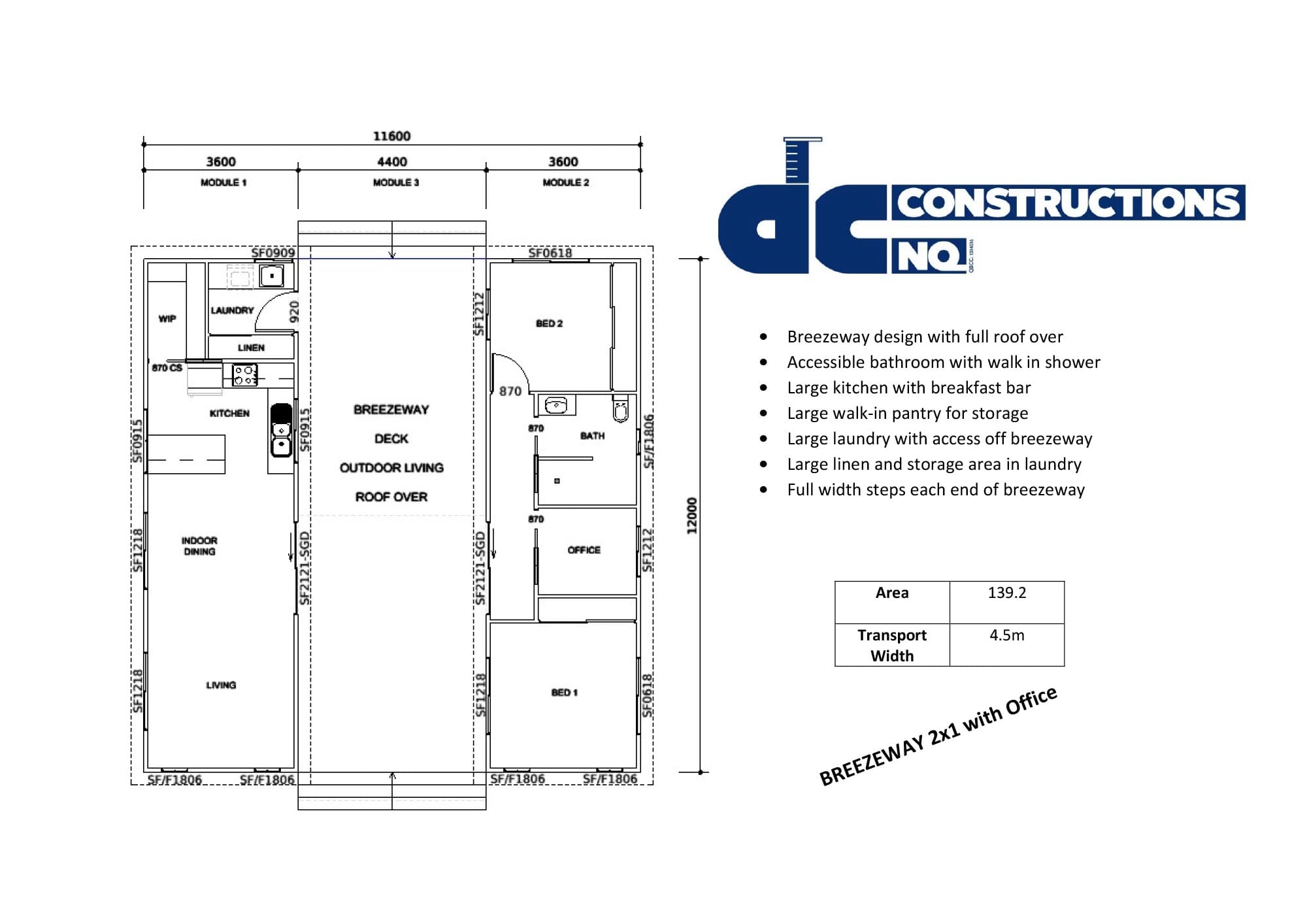 Breezeway 2x1 With Office Floor Plan