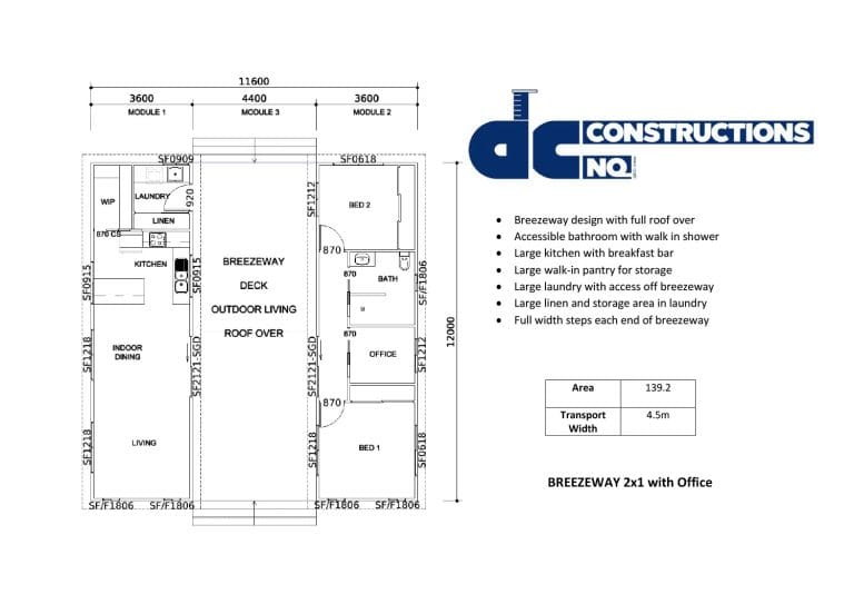 Breezeway 2x1 With Office Floor Plan