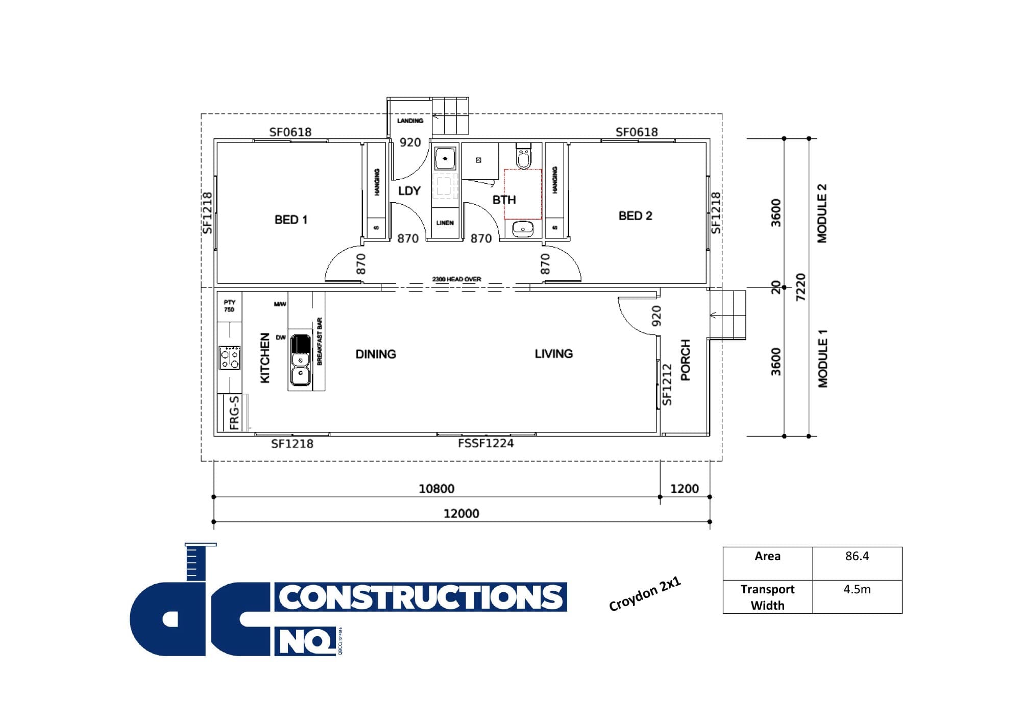 Floor plan of a 2 bedroom modular home